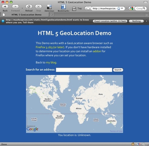 Allow access to the browsers GeoLocation