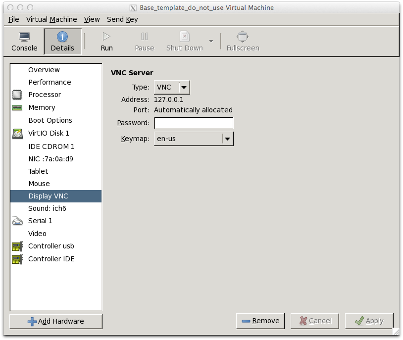 Virt Manager VNC Keymap settings
